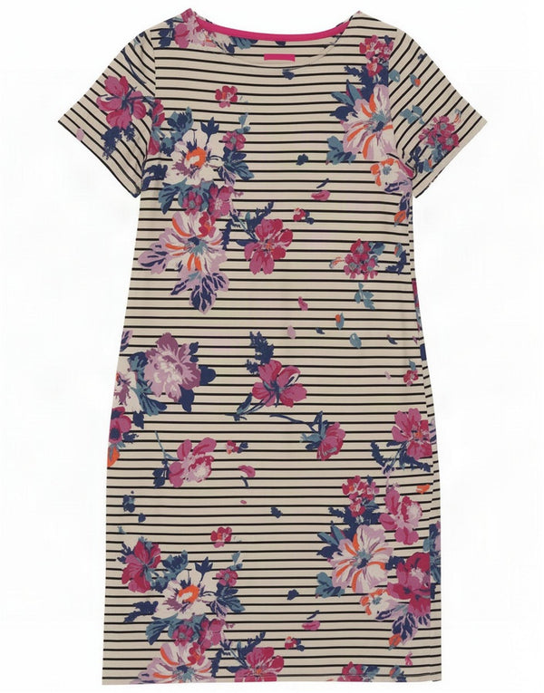 Joules Γυναικείο T-Shirt Φόρεμα UK 12 Medium White Floral Βαμβακερό