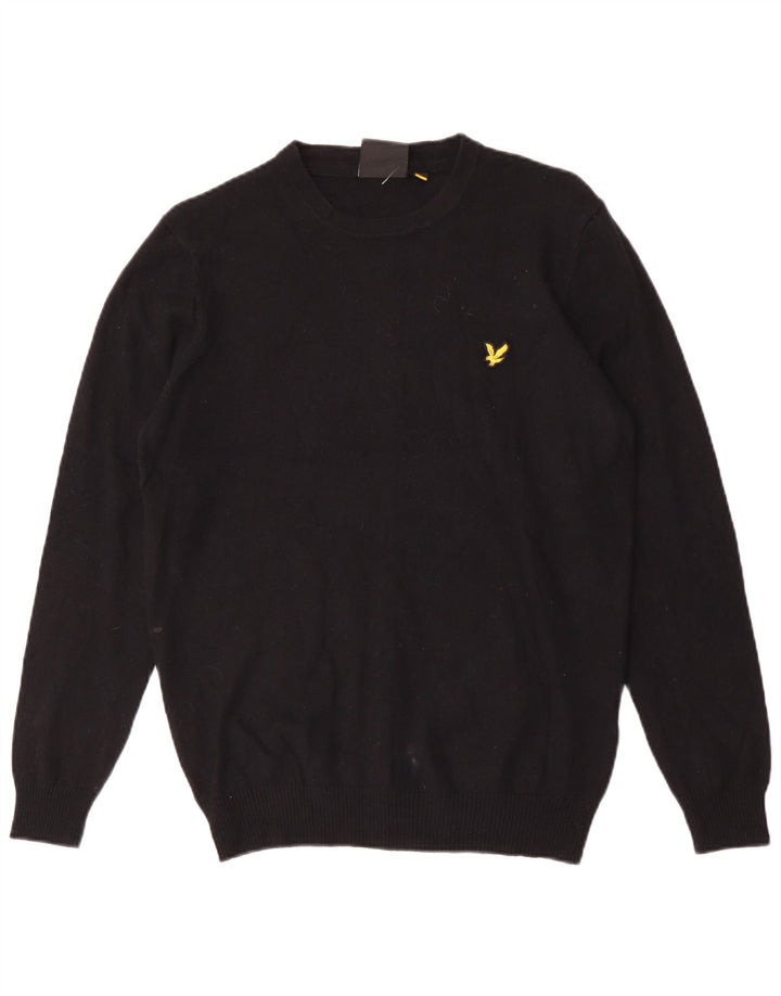 Ανδρικό πουλόβερ με λαιμόκοψη Lyle & Scott, μεσαίο μαύρο βαμβακερό
