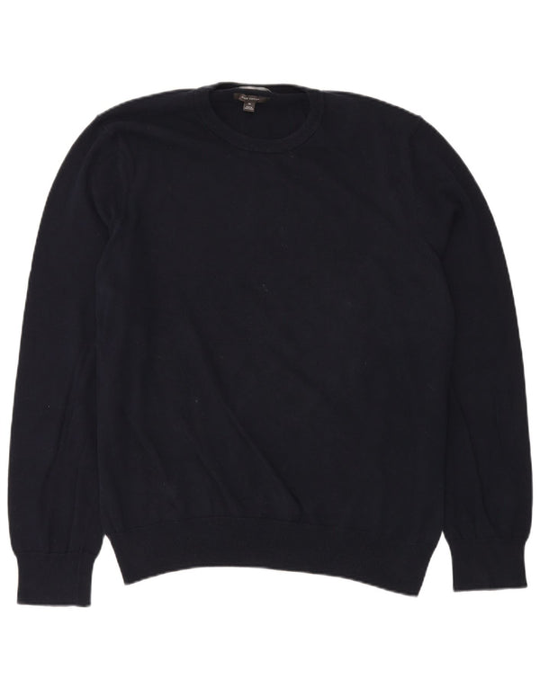 MARKS & SPENCER Ανδρικό πουλόβερ με λαιμόκοψη XL Navy Blue Cotton