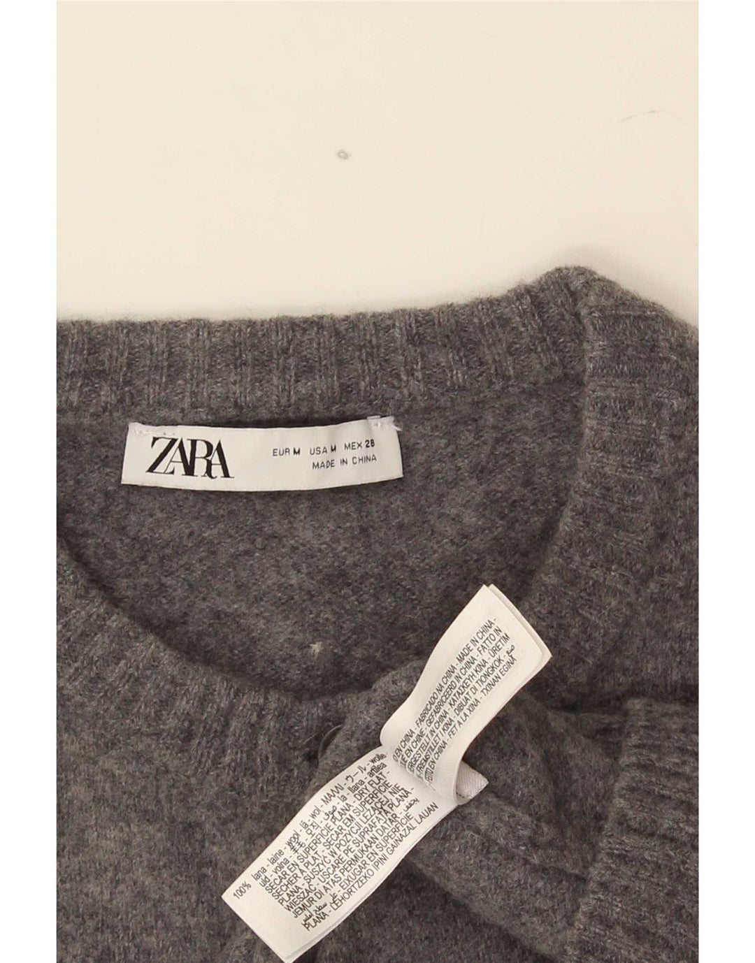 Zara Γυναικείο πουλόβερ ζακέτα Crop UK 12 Medium Grey Wool