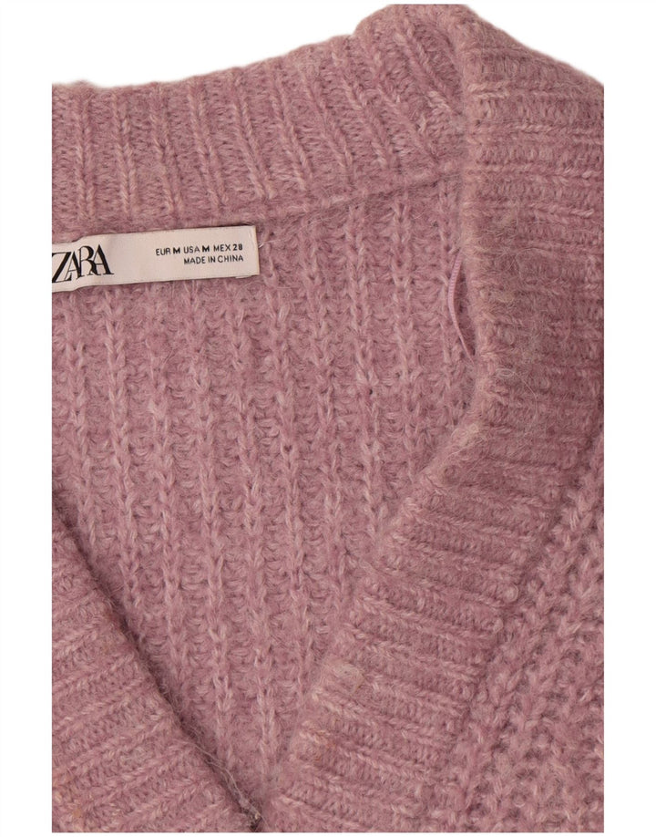 Zara Γυναικείο πουλόβερ με ζακέτα UK 14 Medium Pink Polyester
