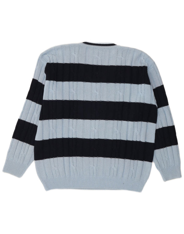 Ανδρικό πουλόβερ Gioferrari με V λαιμόκοψη IT 54 XL Μπλε βαμβακερό ριγέ