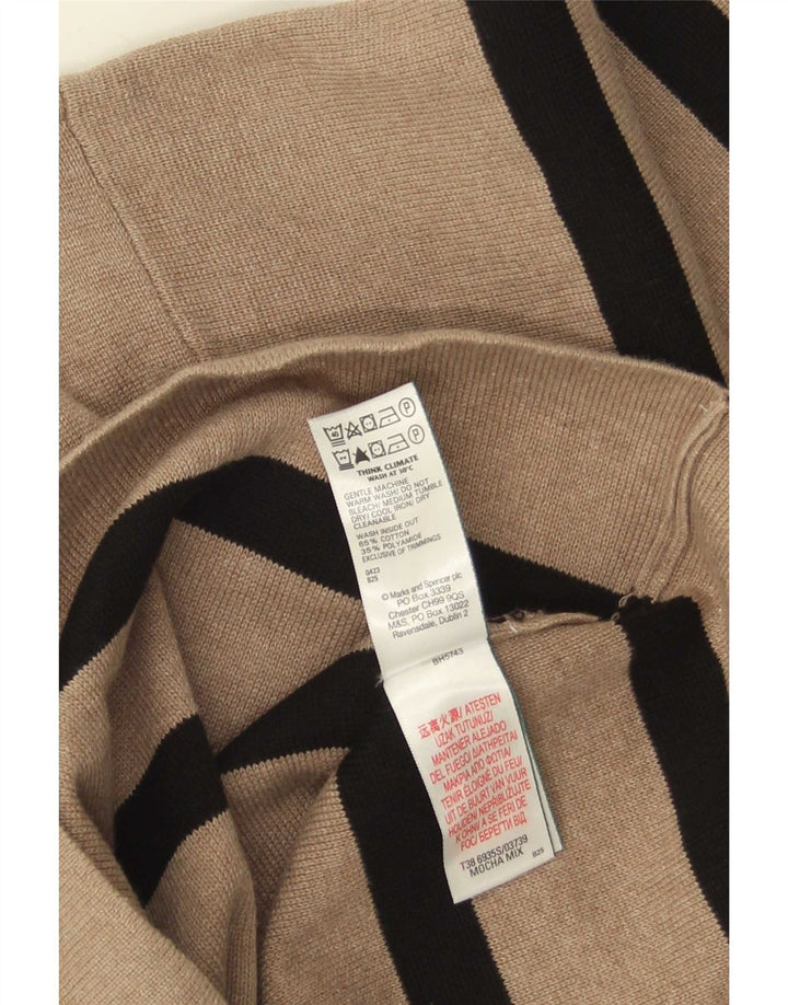 Marks & Spencer Γυναικείο πουλόβερ με λαιμόκοψη UK 12 Medium Beige ριγέ