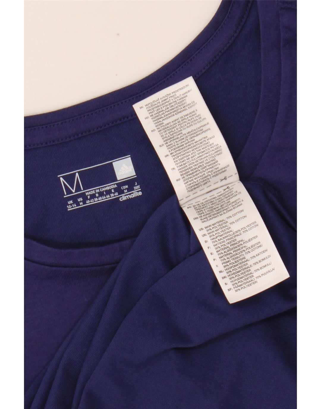 Γυναικείο γραφικό T-shirt ADIDAS Climalite Top UK 12/14 Medium Navy Blue