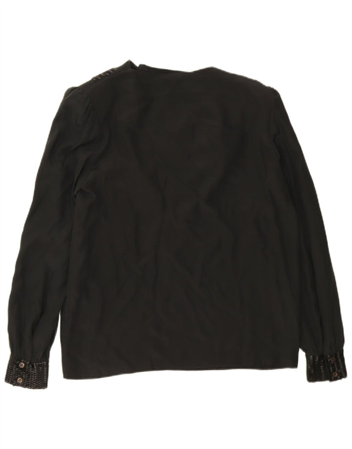 Vintage γυναικεία μακρυμάνικη μπλούζα Top EU 38 Medium Black Silk