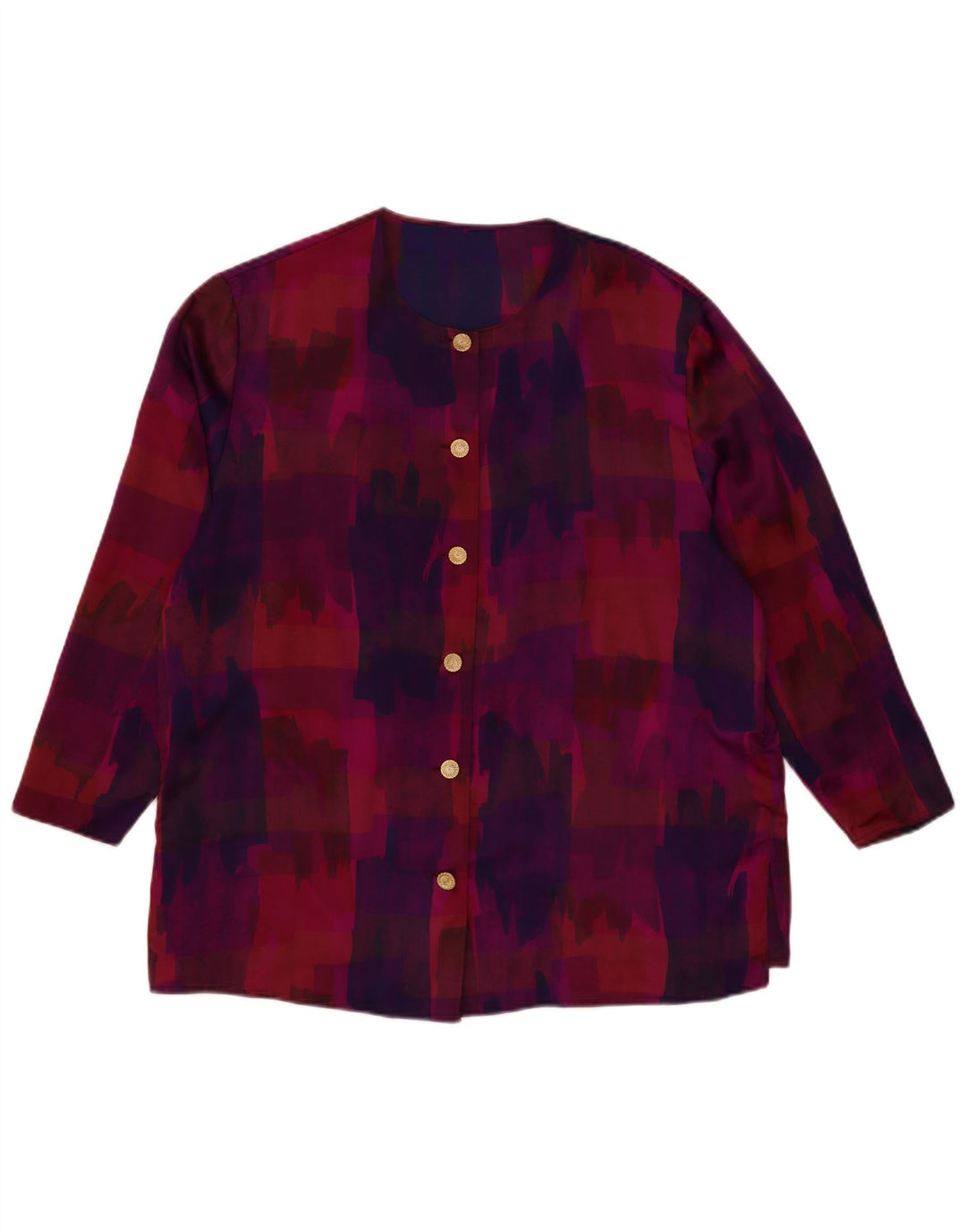 VINTAGE Γυναικείο Abstract Pattern 3/4 μανίκι Μπλούζα UK 18 XL Μωβ