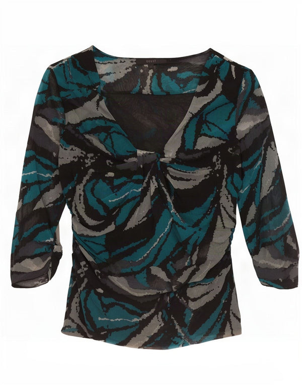 Coast Womens Abstract Pattern 3/4 Sleeve μπλούζα Top UK 16 Large Black Nylon