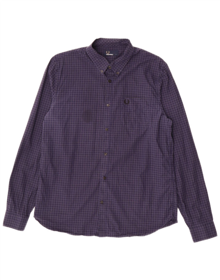 FRED PERRY Ανδρικό πουκάμισο μεγάλο Navy Blue Gingham Cotton