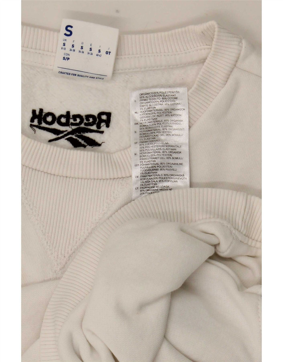 Γυναικεία φούτερ Reebok Graphic Crop Jumper UK 8/10 Small White Polyester