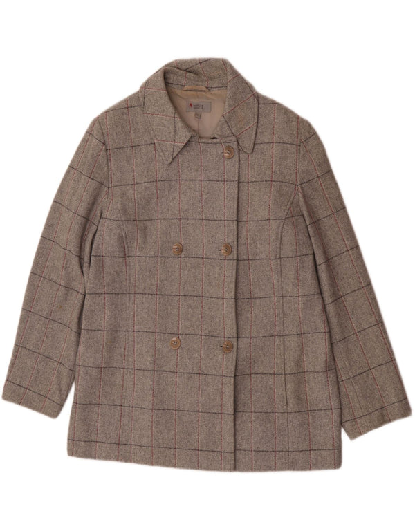 Marks & Spencer Γυναικείο παλτό με διπλό στήθος UK 18 XL Grey Check New Wool
