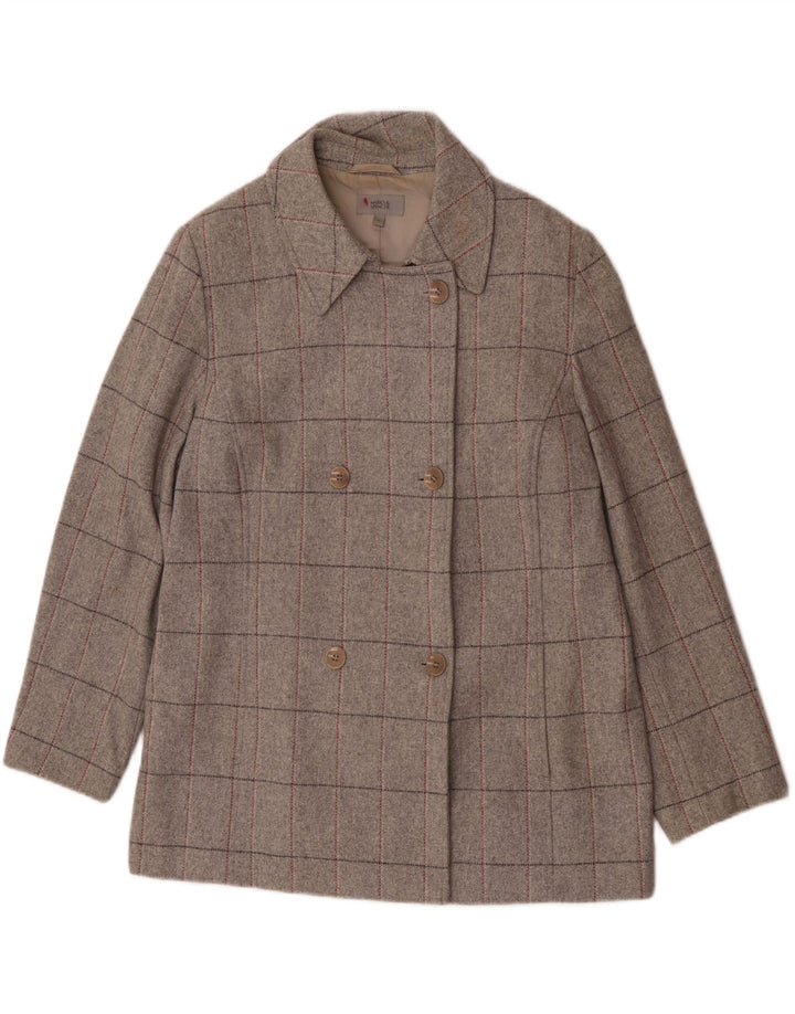 Marks & Spencer Γυναικείο παλτό με διπλό στήθος UK 18 XL Grey Check New Wool