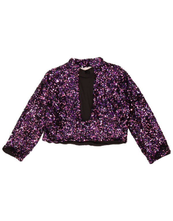 Zara γυναικεία μπλούζα Crop 3/4 μανίκια τοπ UK 14 Large Purple Flecked