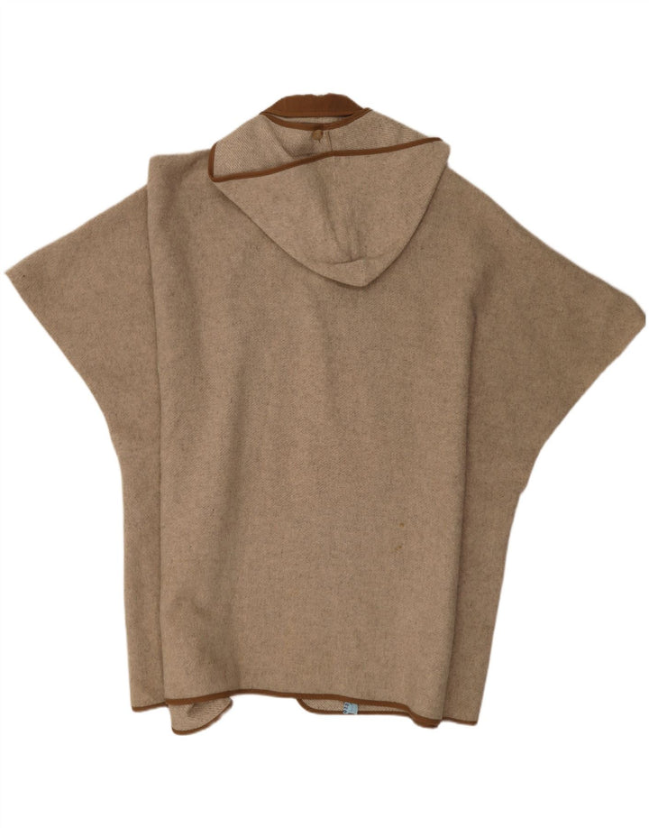 Vintage γυναικείο παλτό Poncho με κουκούλα One Size Beige Colourblock