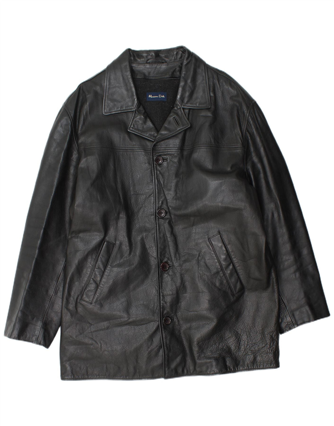 Massimo Dutti Ανδρικό Δερμάτινο Παλτό UK 40 Large Μαύρο