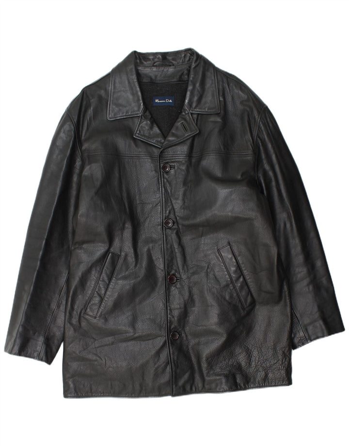 Massimo Dutti Ανδρικό Δερμάτινο Παλτό UK 40 Large Μαύρο