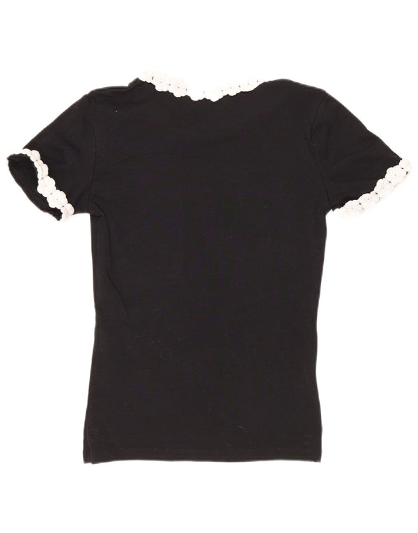 Zara Γυναικείο T-Shirt T-Shirt Top UK 8 Small Black Floral Βαμβακερό