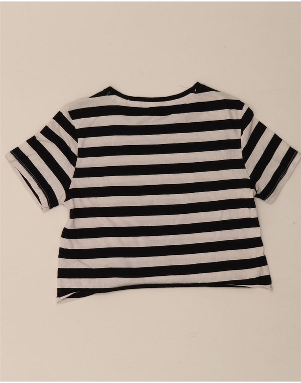 Guess Womens Crop Graphic T-Shirt Top UK 6 XS Μαύρο ριγέ