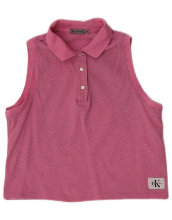 Calvin Klein Jeans Γυναικείο αμάνικο μπλουζάκι πόλο UK 12 Medium Pink