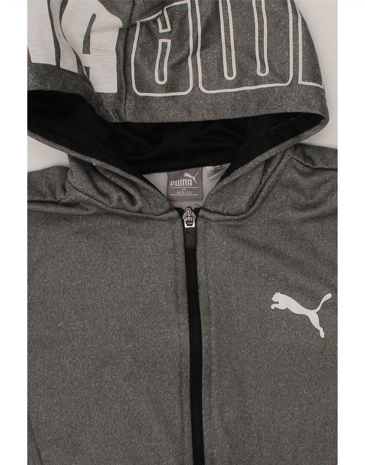 PUMA Boys Graphic Zip Hoodie Sweater 9-10 Years Medium Grey Polyester Vintage Puma and Second-Hand Puma from Messina Hembry 