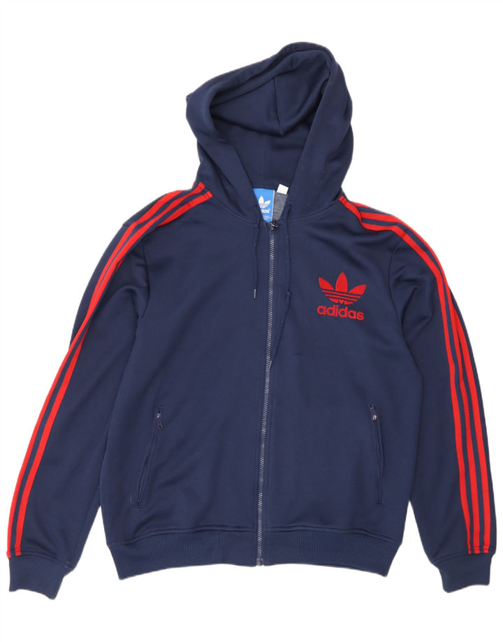 Ανδρικό πουλόβερ με κουκούλα με φερμουάρ Adidas με μεσαίο μπλε πολυεστέρα