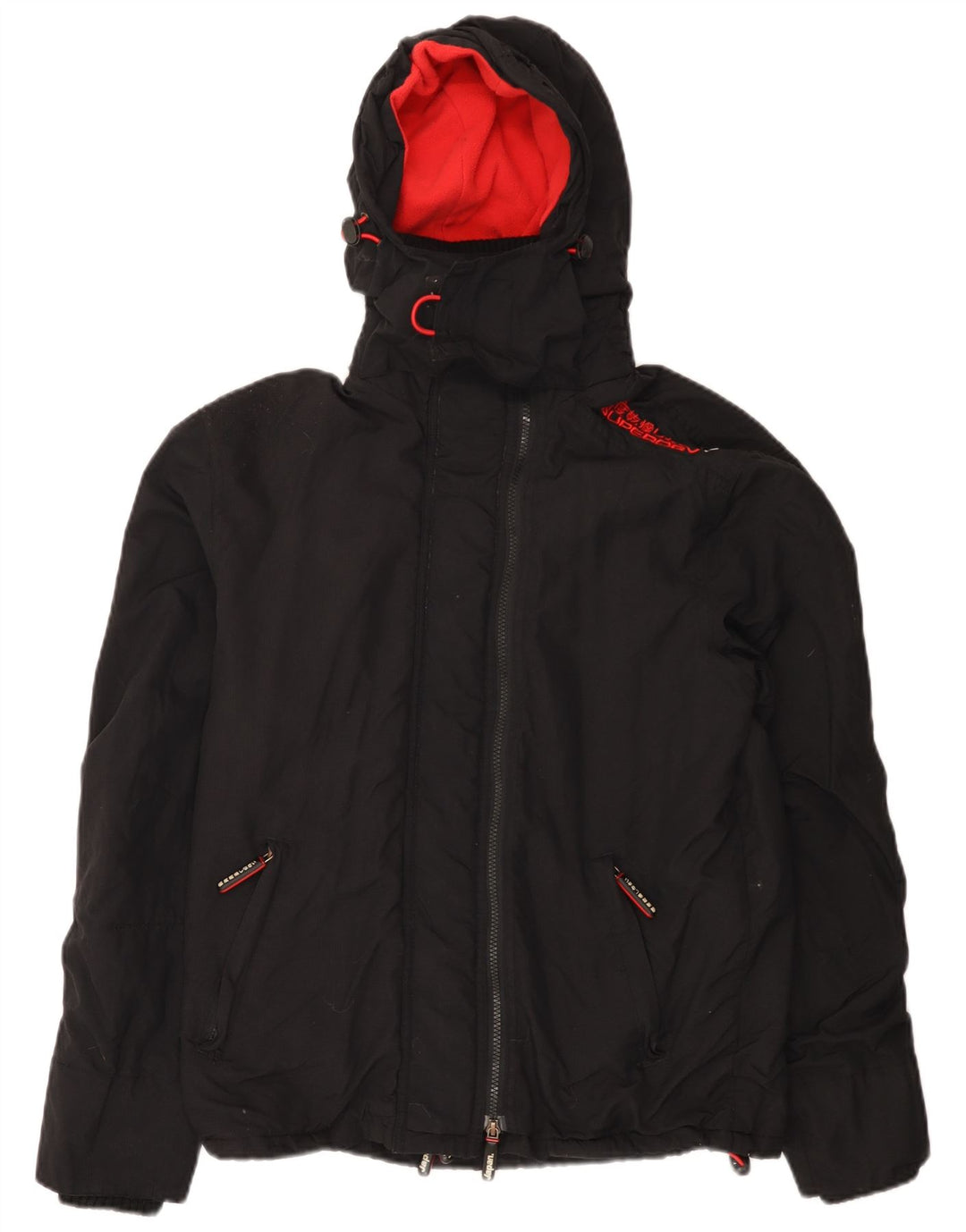 Superdry γυναικείο τζάκετ με κουκούλα αντιανεμικό UK 14 μεσαίο μαύρο νάιλον