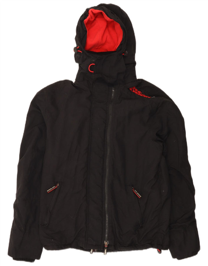 Superdry γυναικείο τζάκετ με κουκούλα αντιανεμικό UK 14 μεσαίο μαύρο νάιλον
