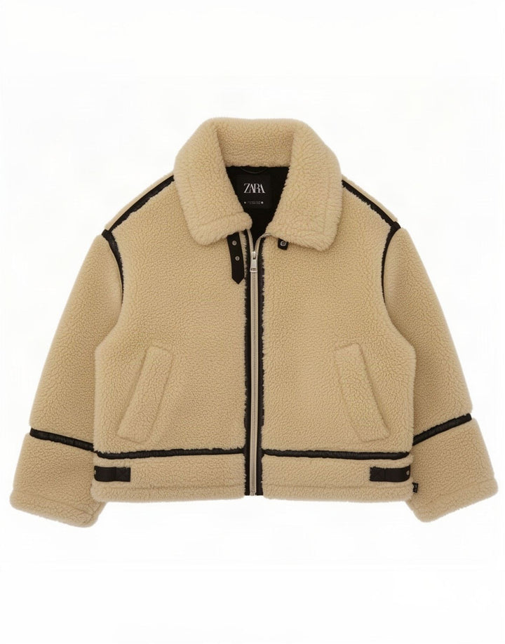 Zara Γυναικείο Μπουφάν Sherpa UK 14 Large Beige Colourblock