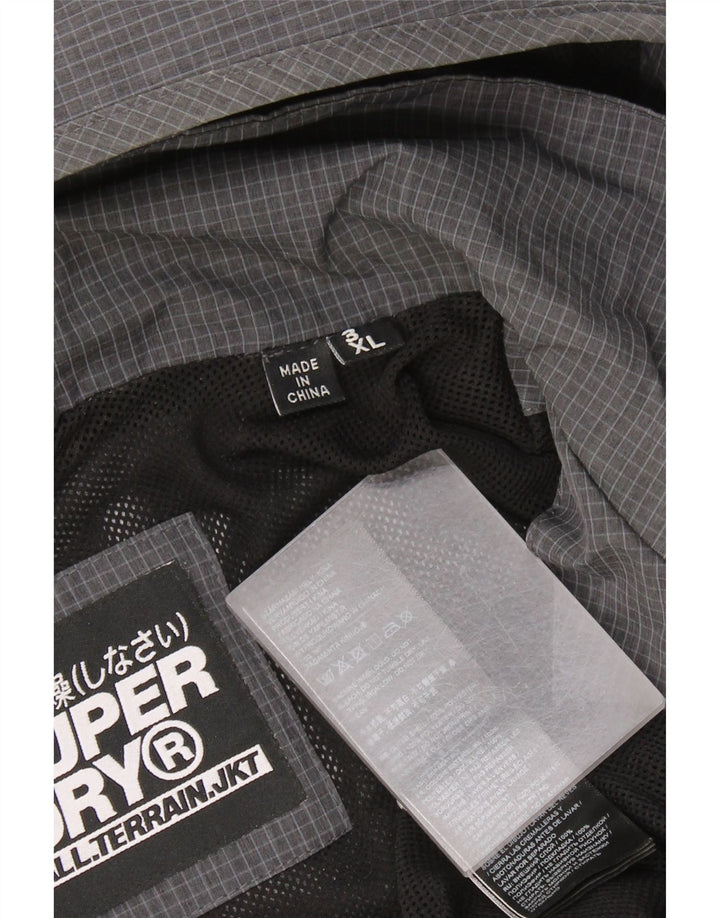 Superdry Ανδρικό μπουφάν βροχής με κουκούλα UK 46 3XL Grey Check Polyester