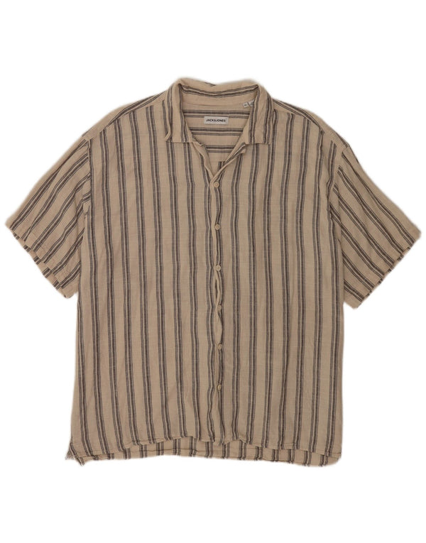 Jack & Jones Ανδρικό κοντομάνικο πουκάμισο XL μπεζ ριγέ βαμβακερό
