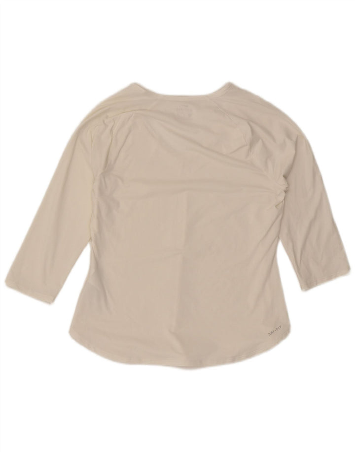 Nike γυναικείο μπλουζάκι Dri Fit 3/4 μανίκι UK 12 μεσαίο λευκό πολυεστέρας