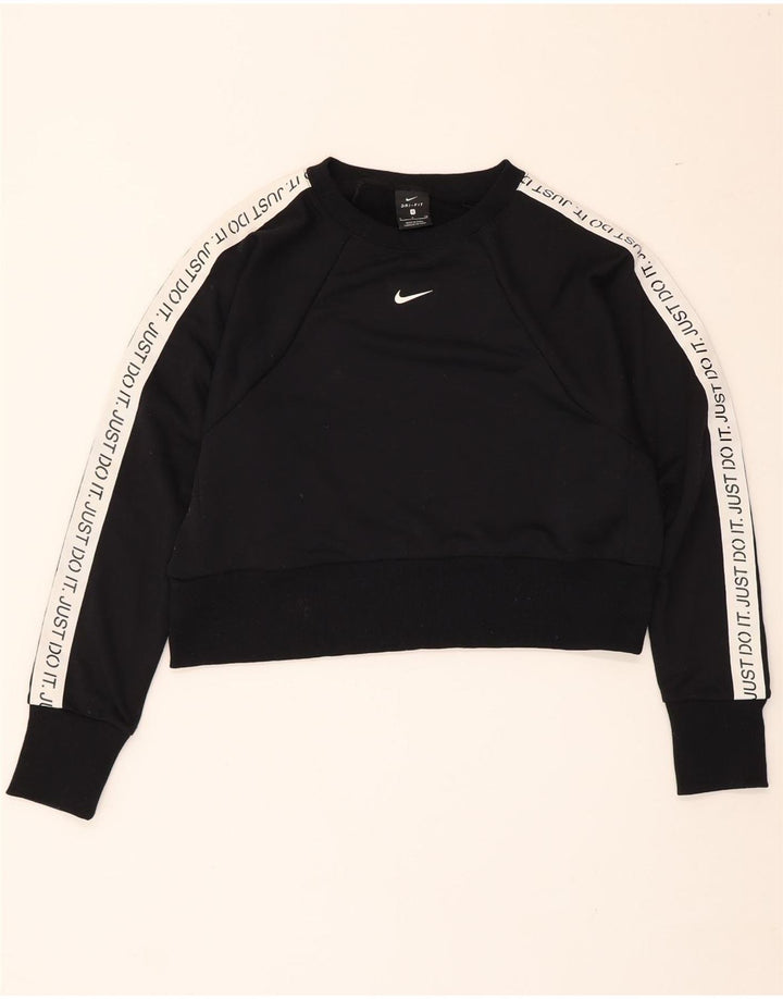Γυναικείο φούτερ Nike Crop με γραφικό μεγάλο μέγεθος Jumper UK 10 Small Black