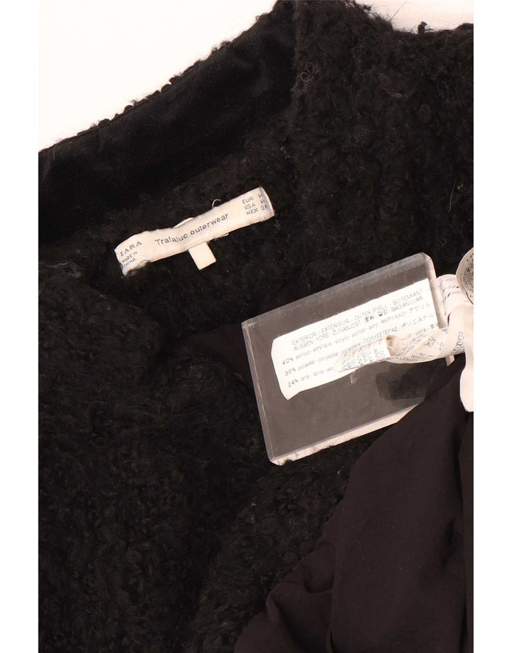 Zara Γυναικείο Teddy Open πανωφόρι UK 14 Medium Black Acrylic