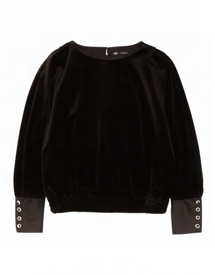 Γυναικεία Zara Oversized μακρυμάνικη βελούδινη μπλούζα τοπ UK 14 Medium Black