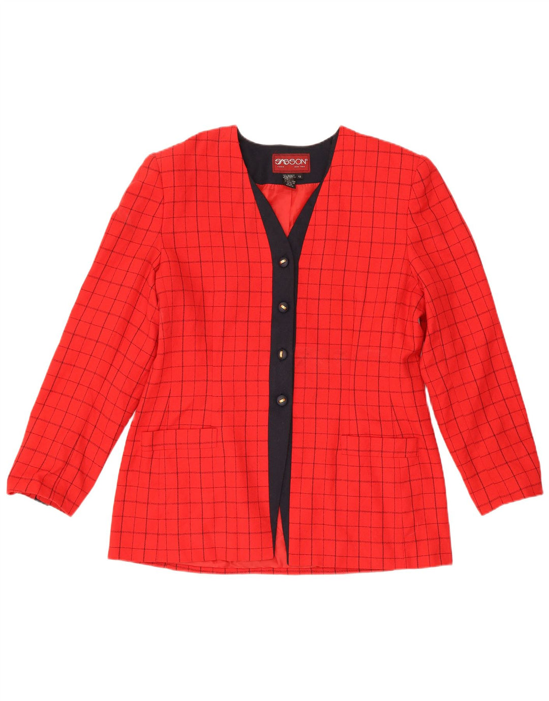Vintage γυναικείο σακάκι 4 κουμπιών US 12 Large Red Check Polyester