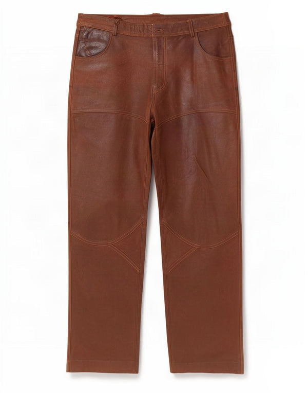 Vintage Ανδρικό ίσιο δερμάτινο casual παντελόνι UK 42 μεγάλο W34 L30 καφέ