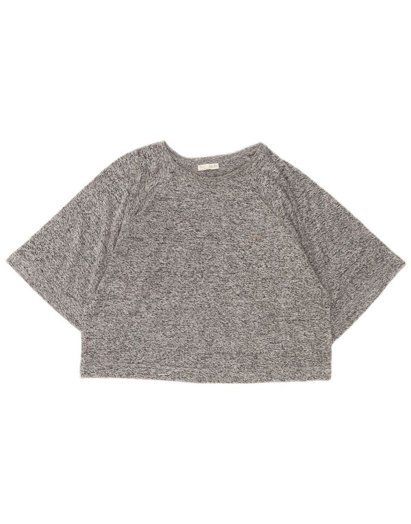 Zara Γυναικείο T-Shirt Crop Top UK 14 Medium Grey Flecked
