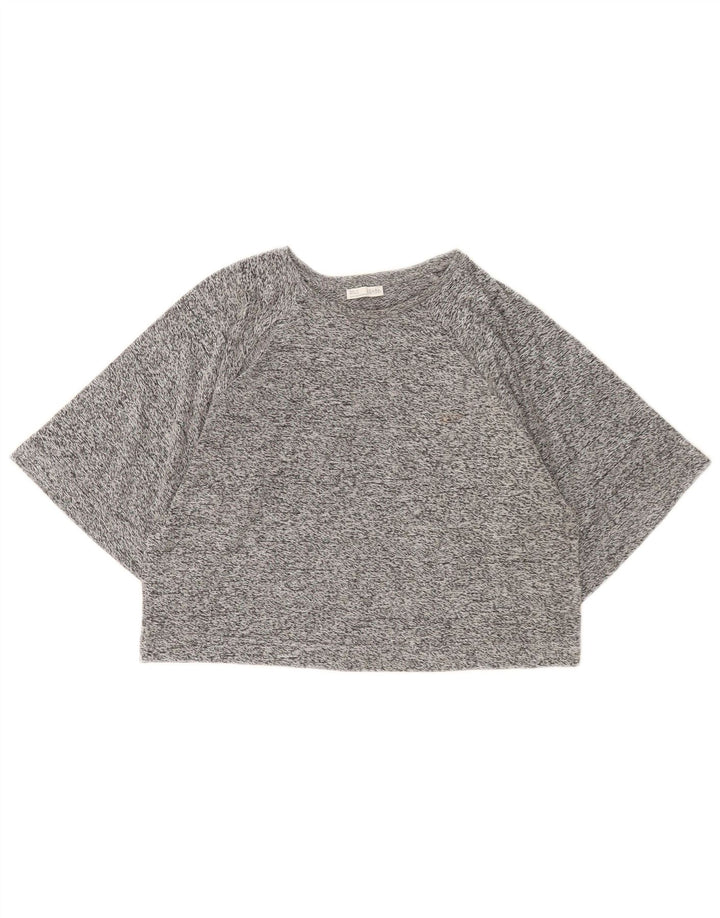 Zara Γυναικείο T-Shirt Crop Top UK 14 Medium Grey Flecked