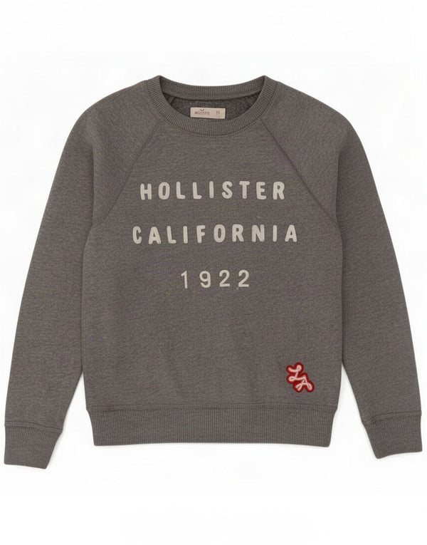 Hollister Womens Graphic Sweatshirt Jumper UK 6 XS Grey Cotton