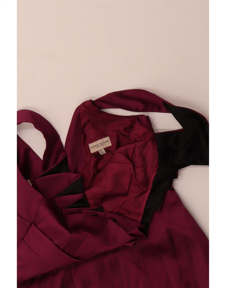 KAREN MILLEN Γυναικείο Αμάνικο Bodycon Φόρεμα UK 16 Μεγάλο Βουργουνδί Ακετάτ