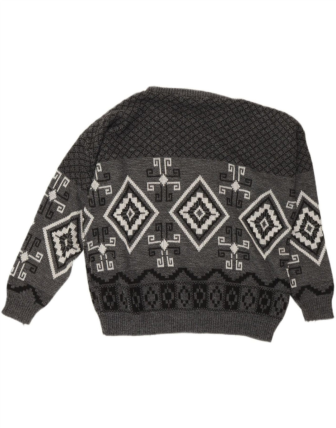 VINTAGE Mens Crew Neck Jumper Sweater Medium Grey Argyle/Diamond Acrylic Vintage Vintage and Second-Hand Vintage from Messina Hembry 