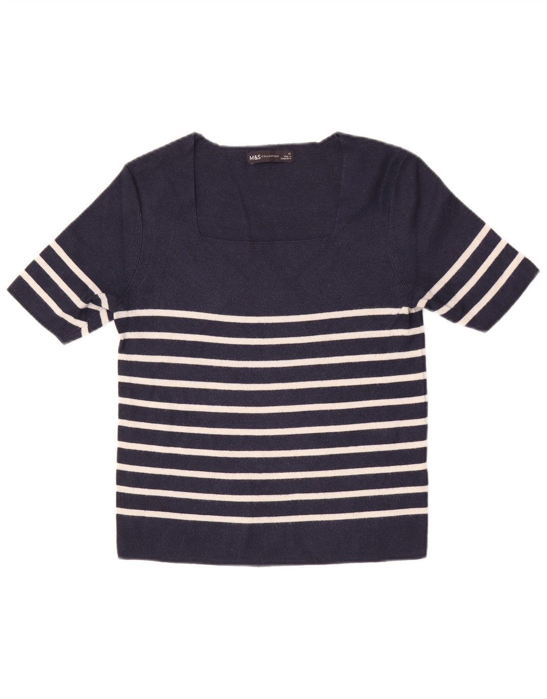 Marks & Spencer Womens Crop Top UK 12 Medium Navy Blue ριγέ βισκόζη