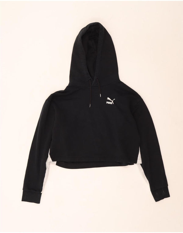 Γυναικεία Puma Crop Oversized Hoodie Jumper UK 10 Small Black Colourblock