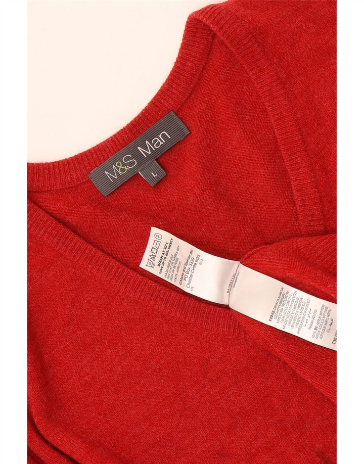 Marks & Spencer Ανδρικό πουλόβερ με λαιμόκοψη με λαιμόκοψη μεγάλο κόκκινο ακρυλικό