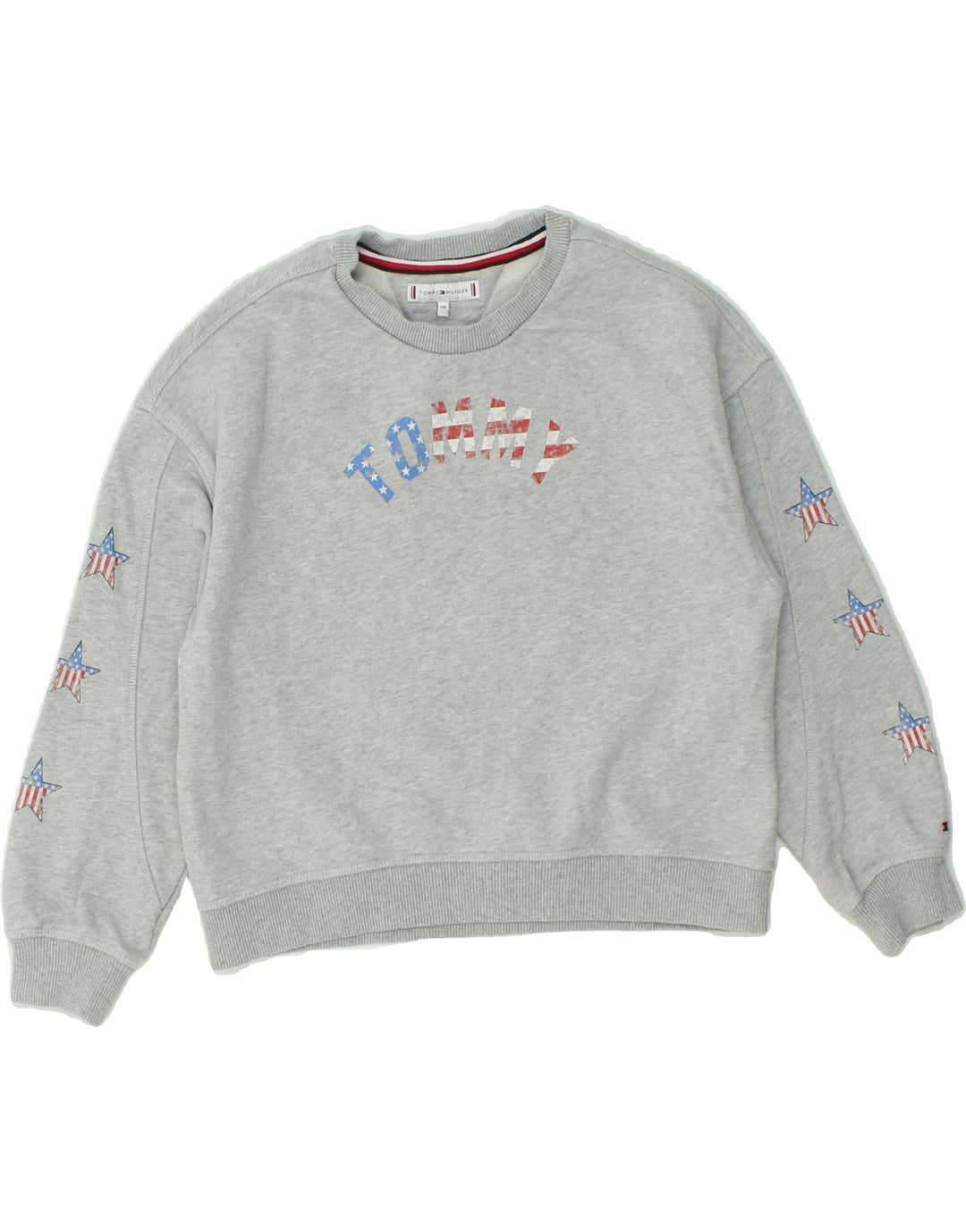 TOMMY HILFIGER Boys Graphic Sweatshirt Jumper 9-10 Years Grey Flecked Vintage Tommy Hilfiger and Second-Hand Tommy Hilfiger from Messina Hembry 
