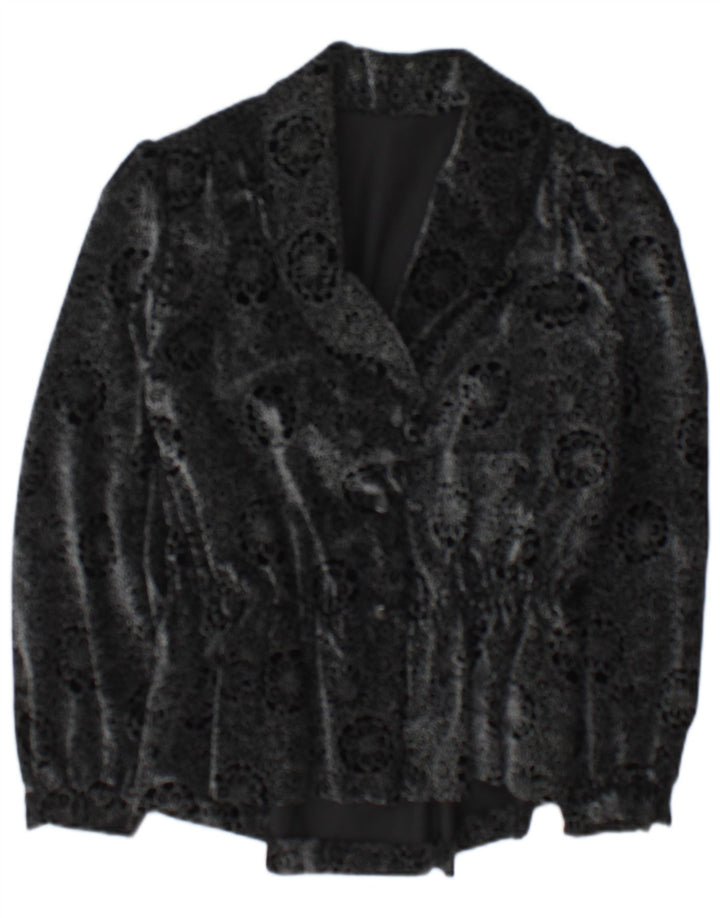 Vintage γυναικείο σακάκι 2 κουμπιών UK 14 Medium Black Floral