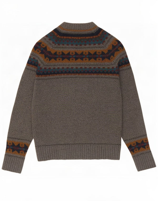 White Stuff Ανδρικό πουλόβερ με λαιμόκοψη Small Grey Fair Isle Lambswool