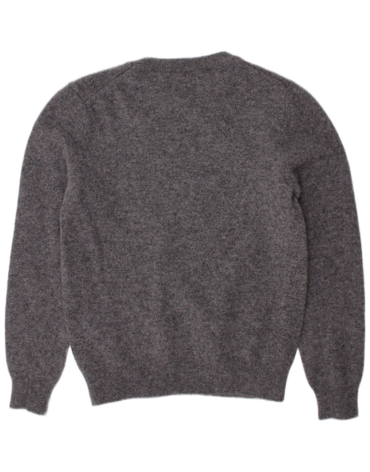 BENETTON Girls Crew Neck Jumper πουλόβερ 9-10 ετών Γκρι μαλλί Merino