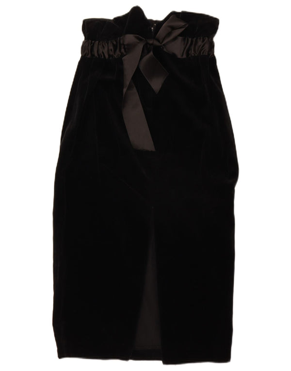 Vintage Γυναικεία Velvet Midi Φούστα W26 Small Black