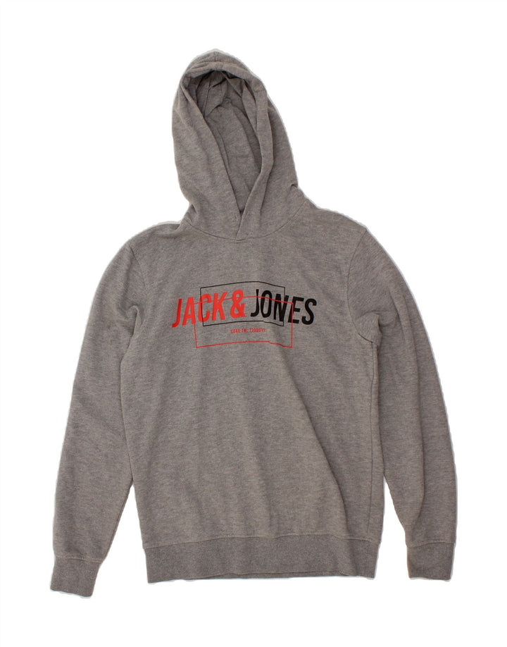 JACK & JONES Mens Graphic Hoodie Jumper Medium Grey Polyester Vintage Jack & Jones and Second-Hand Jack & Jones from Messina Hembry 