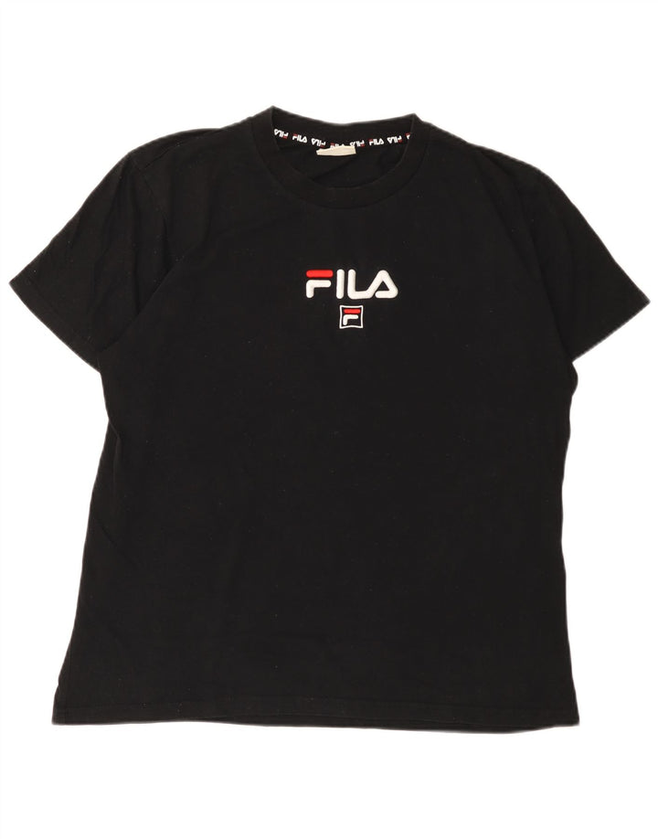 Ανδρικό γραφικό T-Shirt Fila Top μεγάλο μαύρο βαμβακερό